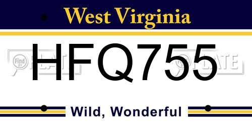 HFQ755 West Virginia License Plate