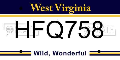 HFQ758 West Virginia License Plate