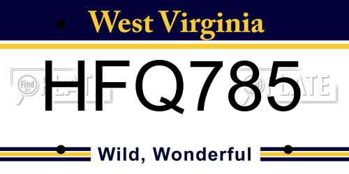 HFQ785 West Virginia License Plate