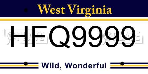 HFQ9999 West Virginia License Plate