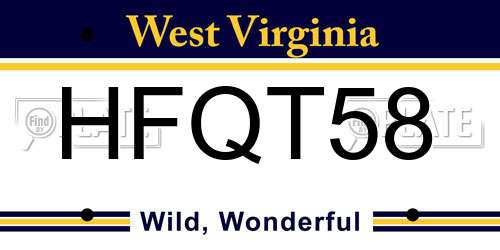 HFQT58 West Virginia License Plate