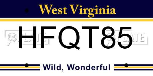 HFQT85 West Virginia License Plate