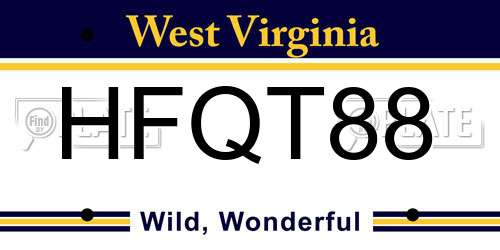 HFQT88 West Virginia License Plate