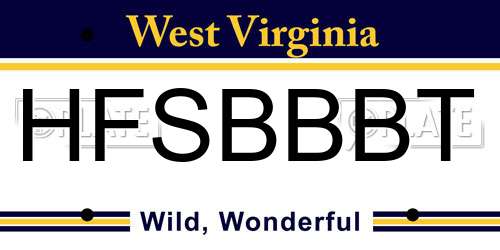 HFSBBBT West Virginia License Plate