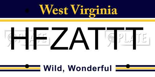 HFZATTT West Virginia License Plate