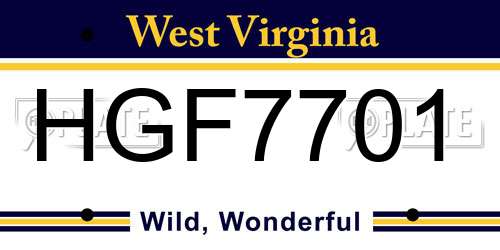 HGF7701 West Virginia License Plate