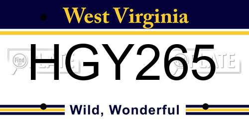 HGY265 West Virginia License Plate