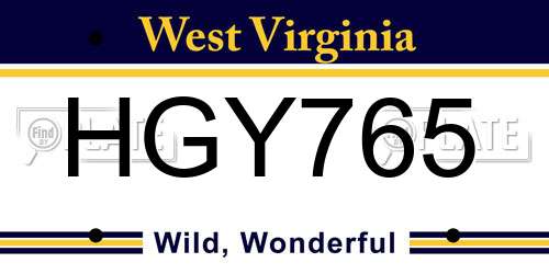 HGY765 West Virginia License Plate
