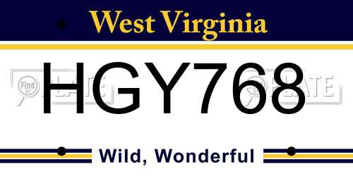 HGY768 West Virginia License Plate