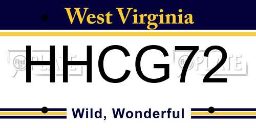 HHCG72 West Virginia License Plate