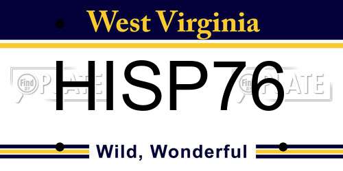 HISP76 West Virginia License Plate
