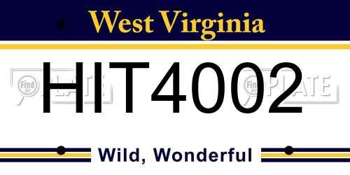 HIT4002 West Virginia License Plate