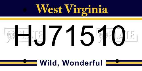 HJ71510 West Virginia License Plate