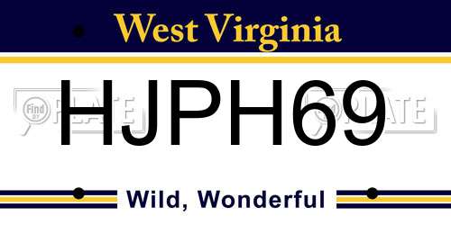 HJPH69 West Virginia License Plate