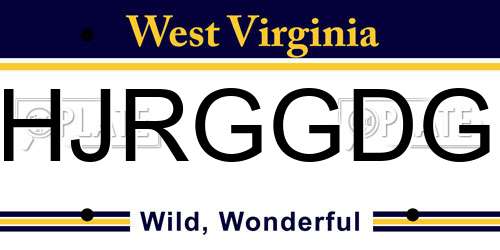HJRGGDG West Virginia License Plate