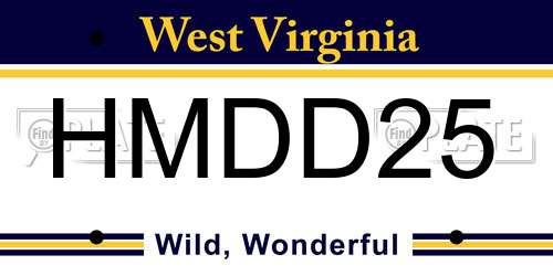 HMDD25 West Virginia License Plate