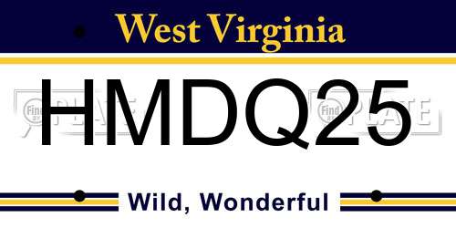 HMDQ25 West Virginia License Plate