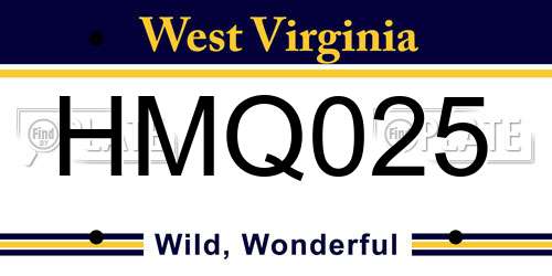 HMQ025 West Virginia License Plate