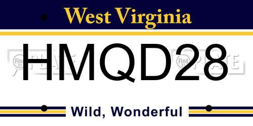 HMQD28 West Virginia License Plate