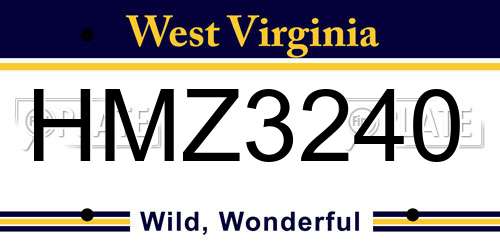 HMZ3240 West Virginia License Plate