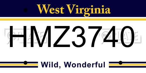 HMZ3740 West Virginia License Plate