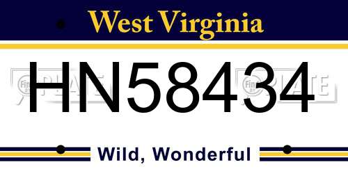 HN58434 West Virginia License Plate