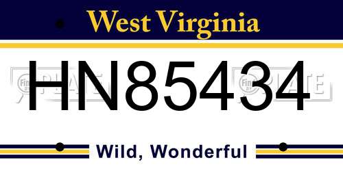 HN85434 West Virginia License Plate