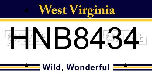 HNB8434 West Virginia License Plate