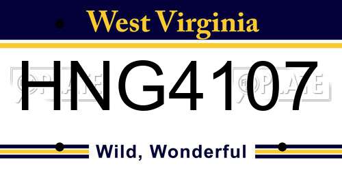 HNG4107 West Virginia License Plate