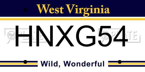 HNXG54 West Virginia License Plate