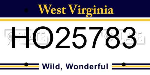 HO25783 West Virginia License Plate