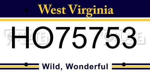 HO75753 West Virginia License Plate