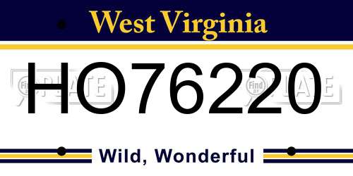 HO76220 West Virginia License Plate