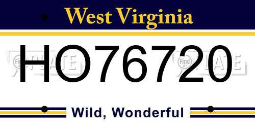 HO76720 West Virginia License Plate
