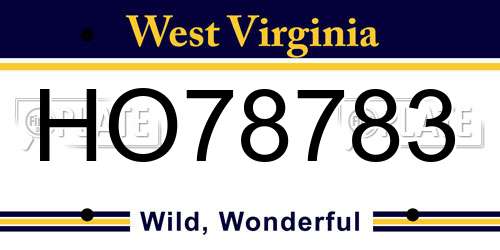 HO78783 West Virginia License Plate