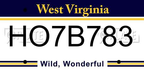 HO7B783 West Virginia License Plate