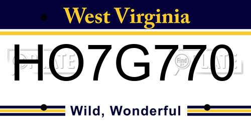 HO7G770 West Virginia License Plate