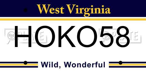 HOKO58 West Virginia License Plate