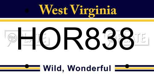 HOR838 West Virginia License Plate