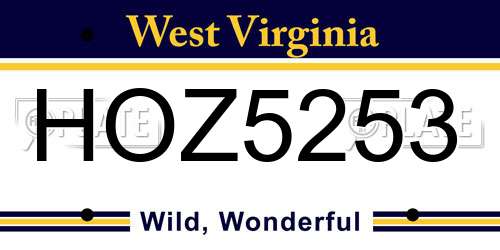 HOZ5253 West Virginia License Plate