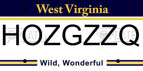 HOZGZZQ West Virginia License Plate