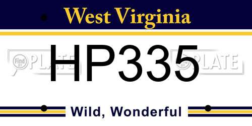HP335 West Virginia License Plate