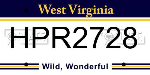 HPR2728 West Virginia License Plate