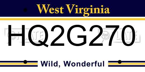 HQ2G270 West Virginia License Plate
