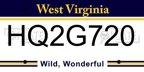 HQ2G720 West Virginia License Plate
