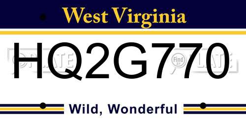 HQ2G770 West Virginia License Plate