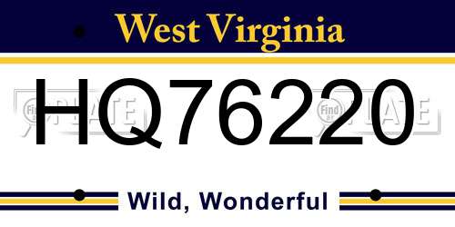 HQ76220 West Virginia License Plate