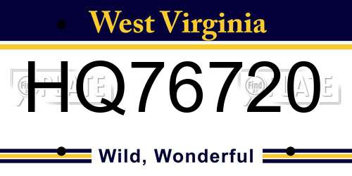 HQ76720 West Virginia License Plate