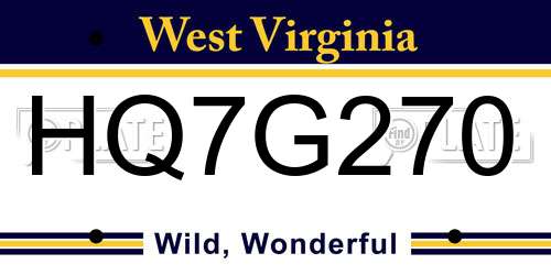 HQ7G270 West Virginia License Plate