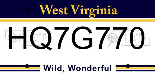 HQ7G770 West Virginia License Plate